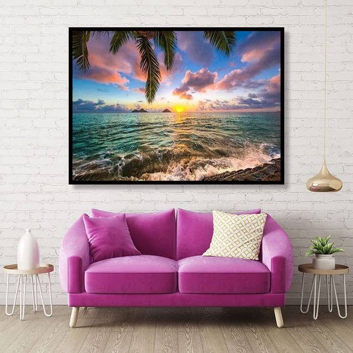 5D Diamond Art Painting，Large Sunset Diamond Painting Kits for Adults，DIY Full Drill Crystal Rhinestone Arts and Crafts，Gem Art Painting with Diamond Home Wall Decor Sea Waves(27.5 X 15.7inch)