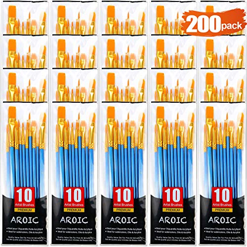 Acrylic Paint Brush Set, (20 Packs /200 pcs) Nylon Hair Brushes for Oil and Watercolor, Perfect Suit of Art Painting, Best Gift for Painting Enthusiasts.