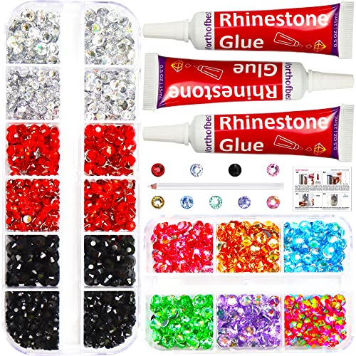 Rhinestones for Crafts with Glue Clear, Bedazzler kit with Rhinestones Flatback Crystal Gems Bling All-Purpose Adhesive, Rinestone Applicator for Tumbler Clothes Shoes Clothing Plastic Glass Metal