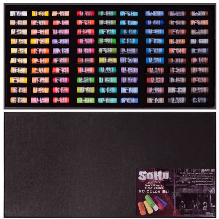SoHo Urban Artist Soft Pastel Half Stick Sets - Super Soft, Super Pigmented Pastels for Artists, Drawing, Sketching, Layering, Blending, & More! - [Assorted Colors - Set of 90]