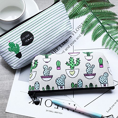 TecUnite 8 Pieces Pen Case Pencil Bag Canvas Pencil Pen Case Pen Holder Cosmetic Makeup Bag Set (Cactus Style)