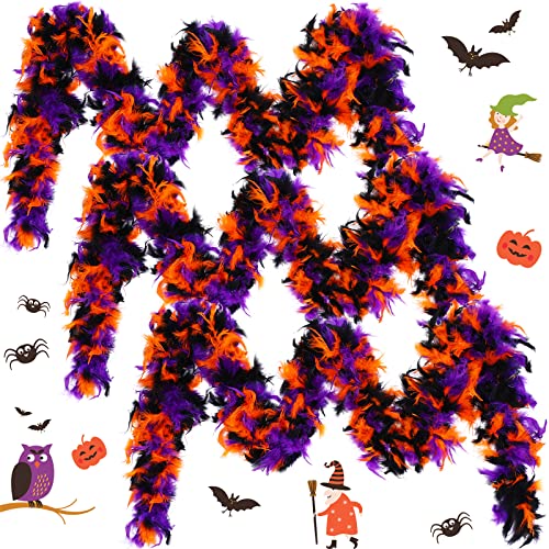 WILLBOND 3 Pcs Halloween Feather Boas 6 ft Long Black Orange Purple Kids Feather Boa Halloween Turkey Feather Boas, 3 Color, 55 Gram (Classic Style)