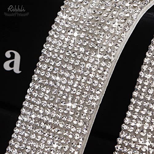 Ribbli 3 Yard Self Adhesive Bling Crystal Rhinestone Strips Diamond Ribbon,Rhinestones for Crafts,Diamond Stickers for Crafts,Silver Rhinestone Ribbon Use for Decoration(Silver,1 Inches x 3 Yards)