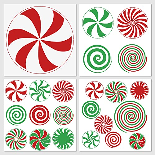 4 Pcs Christmas Stencils for Painting Christmas Candy Stencils Template Plastic Reusable Peppermint Candy Stencils on Wood for Christmas Decor Fabric Canvas DIY Home Decor 12x 12inch