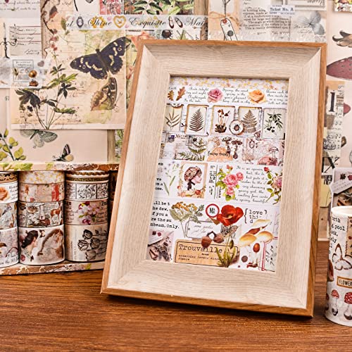 Washi Tape Vintage 18 Rolls,75/50/30/25/20/15/10/5mm Wide Vintage Mushrooms,Flowers, Butterfly, Letter Antique Decorative Retroape Set for Scrapbooking Supplies,Craft,Junk journals,Scrapbook