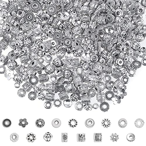 900Pcs Silver Spacer Beads for Jewelry Making, Cridoz Metal Spacer Beads for Making Bracelet Necklace Jewelry Findings Accessories