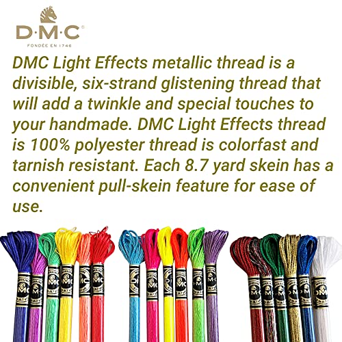 DMC Light Effects Embroidery Floss, DMC Thread Pack. 6 Holiday, 6 Tropical,6 Fluoresence Glow in The Dark String,Christmas Metallic Cross Stitch Threads,Neon Yarn, DMC Light Effect Bright Color