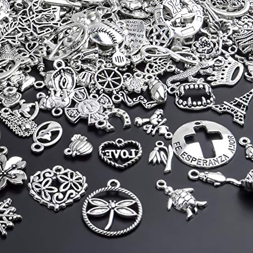 BronaGrand Vintage Charms Bulk,300pcs Mixed Antique Charms Tibetan Silver Pendants for Necklace Bracelet Jewelry Making and Crafting