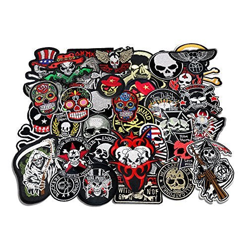 24pcs/lot Mixed 5-12cm Iron-on Embroidered Patches Skull Style Appliques