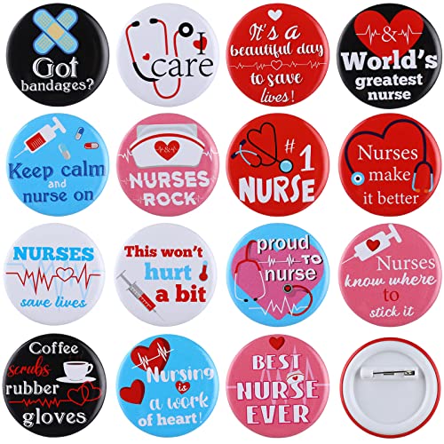 30 Pieces Nurse Button Pins, Nursing Graduation Birthday Pin Badges Clothes Round Button Pins Set Nurse Week Gifts for Doctor Nurse Students Clothing Bags Hats or Office Party Supplies,1.5 Inch