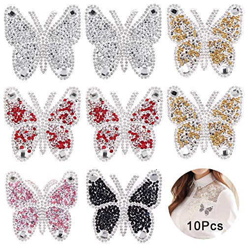 10Pcs Small Butterfly Rhinestone Patches Crystal Animals Appliques Decorative Stickers Hat, for Clothes Bag Pants Shoes Cellphone Case DIY Projects, Mixed Colo