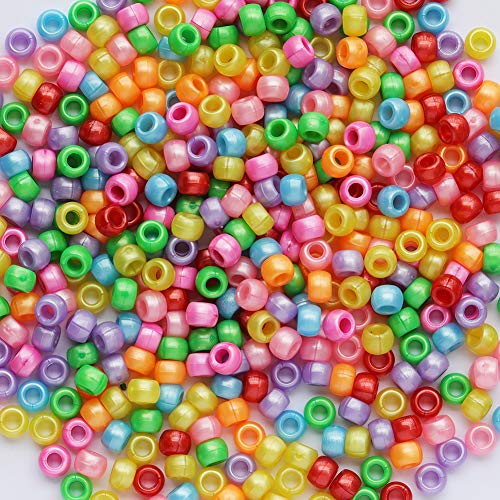 Bright Pearl Multicolor Mix Plastic Pony Beads with Smooth Face Size 6x9mm, 1000 Beads Bulk Bag