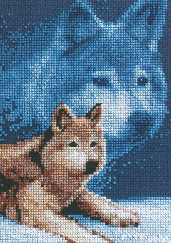 Janlynn Forever Wild Wolf Mini Counted Cross Stitch Kit-5"X7" 14 Count,White