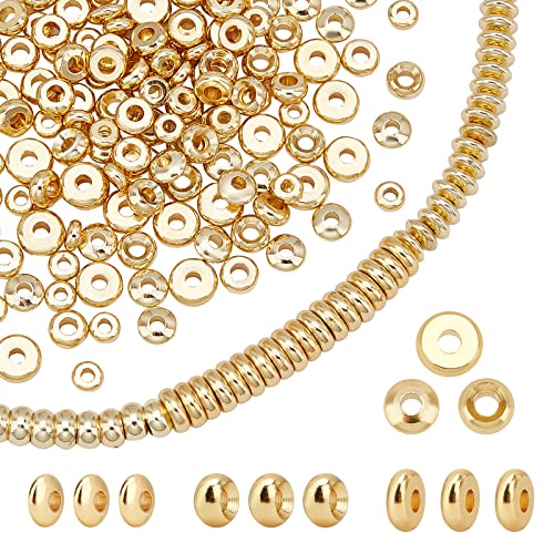 PH Pandahall 200pcs 14K Golden Disc Heishi Spacer Beads Brass Flat Round Disc Rondelle Spacer Beads Metal Beads Spacers for Heishi Clay Beads Summer Hawaii Stackable Necklace Bracelet Jewelry Making