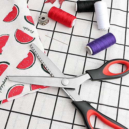 Pinking Shears Serrated,Comfort Grips Handled, Professional Dressmaking Sewing Craft Zig Zag Cut Scissors, Suitable for Many Kinds of Fabrics and Paper, 9 Inch