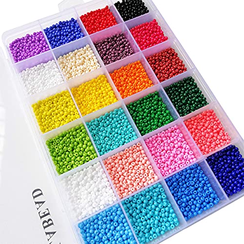 BALABEAD 3mm Round Size Almost Uniform Craft Glass Seed Beads, About 9600pcs in Box 24 Multicolor Assortment Size 8/0 Glass Seed Beads for Jewelry Making(400pcs/Color, 24 Colors)