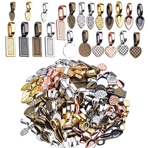 Pendant Connector,120 Pieces Tibetan Style Alloy Glue-on Flat Pad Bails Shovel Shape Pendants Charms Connector Hanger for Jewelry Making,6 Styles in 5 Colors