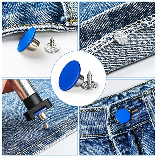 Jeans Buttons Kit Metal Tack Buttons with Install Tools Replacement Jean Buttons 30 Sets 17 mm for DIY Customize Jeans Jackets Pants Shirts Skirts Trousers Handbags Clothes and Garment (Muti-Color)
