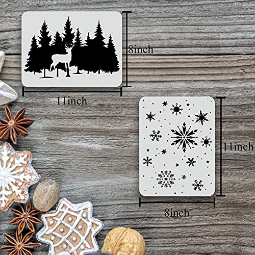 9Pcs Reusable Christmas Stencils, 8 X 11 Inch Farmhouse Large Merry Christmas Stencils for Painting on Wood Winter Decor