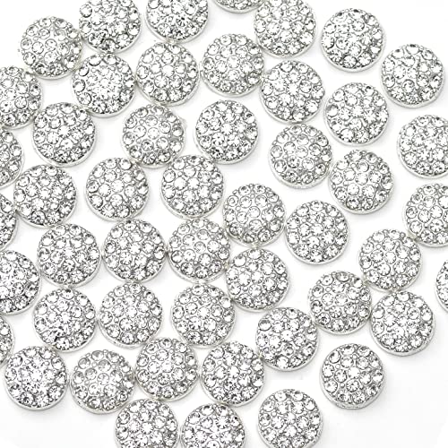 50 pcs Rhinestone Crystal Decorations Round Accessory Alloy Flatback Embellishments for Crafts Handmade Button Brooch Wedding Bouquet Hair Bow Flower Decorations 10mm (Silver)