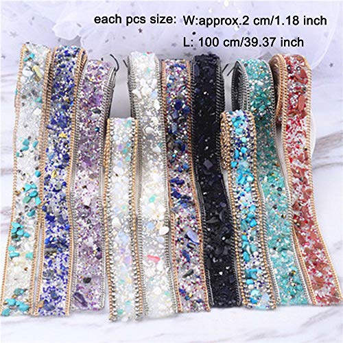 Rhinestone Trim Applique Hotfix Artificial Gem Stone Beaded Crystal Ribbon Chain Sash Iron On Embellishment Sewing Decor by EORTA for Dress Shoes Phone Case DIY, 100X2 cm, Silver and Purple