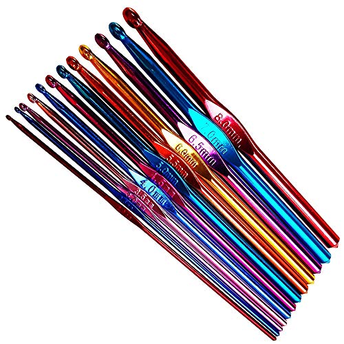 ZXUY Crochet Hooks Set Aluminum & Bamboo Knitting Needles with Ergonomic  Handles  for Crocheting Lace, Doilies, Socks,Shawl,Gloves, Scarf,Sweaters,Bags (12Size<2.0-8.0mm>)