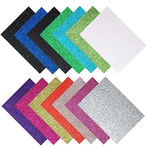 OZXCHIXU 14pcs Shiny Superfine Faux Lather Sheets, PU Glitter Leather Fabric Sheet for DIY Earrings Crafts Hair Bows Christmas Decoration and Jewelry Making, 7.8" x 11.8"