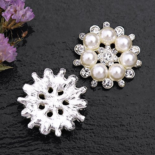 10 Pieces Pearl Rhinestone Buttons, Faux Pearl Snowflake Rhinestones Buttons, Flat Back Flower Rhinestone Buttons Pearl Sew on Clothing Buttons for DIY Crafts Jewelry Phone