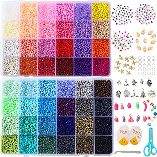 YITOHOP 18800+ pcs 3mm 8/0 48 Colors Glass Seed Beads,Waist Beads Kit,Small Beads Jewelry Making Kits for Girl Age 6 to 9 Year Old Gift DIY Bracelet Necklaces