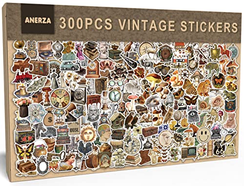 ANERZA 300 PCS Vintage Stickers, Aesthetic Stickers for Scrapbook Journaling Water Bottles Laptop, Scrapbooking Supplies Kit, Cottagecore Waterproof Vinyl Bullet Junk Journal Stickers for Adults Teens