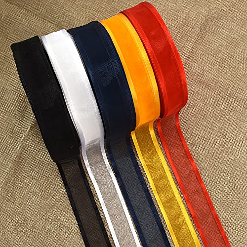 TONIFUL 1 Inch x 25 Yards Sheer Organza with Satin Edge Ribbon Navy Blue Chiffon Ribbon for Gift Wrapping Wedding Birthday Party Decoration DIY Craft Bow Valentine's Day Craft Floral Hair Sewing