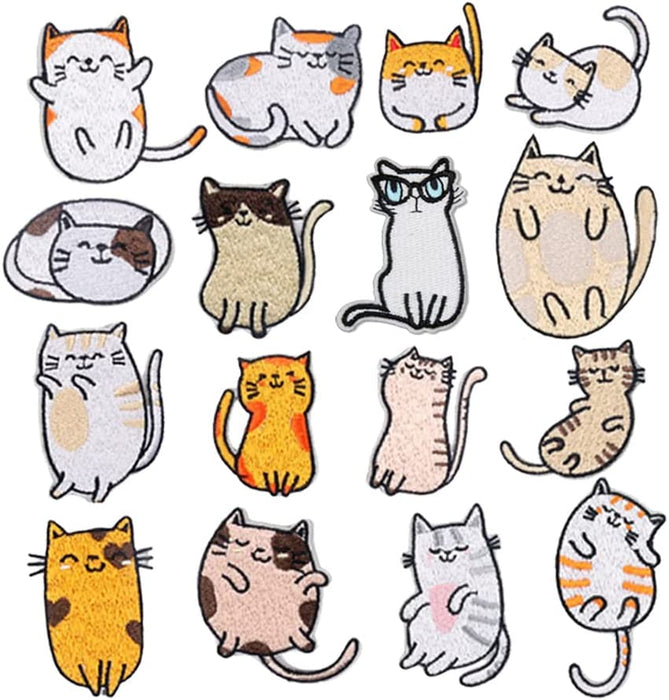 16Pcs Cat Iron on Patches for Clothing, Jeans, Backpacks, Jackets. Sew Embroidered Applique DIY Patches-Cute Cat Decoration Patches