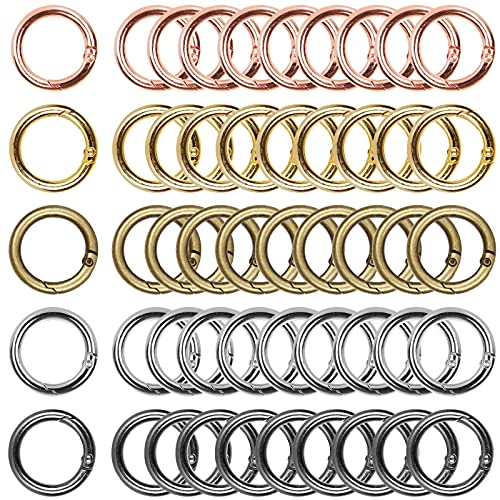 ZIQI 50Pcs Spring O Rings Round Carabiner Snap Clip, 28MM Zinc Alloy Spring Round Keychain Key Ring Clips, Spring O Ring for Key Chains, Bag, Purse, Handbag and Craft DIY Accessories(5 Colors)