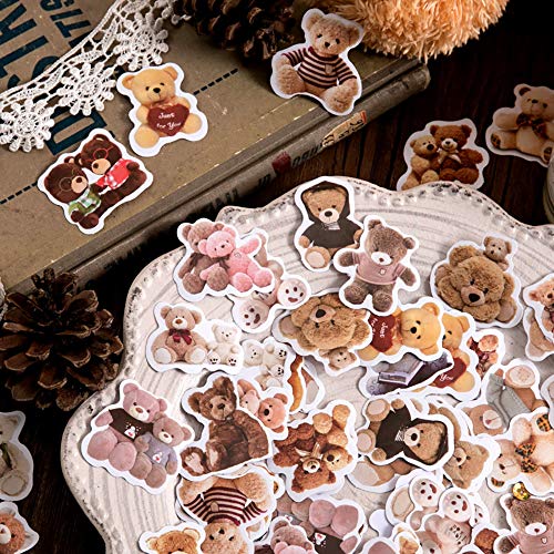 Doraking 46PCS Cute Boxed DIY Decoration Mini Size Bear Theme Adhesive Paper Stickers for Laptop Planners Scrapbook Cups Diary Notebooks Album Phone Case (Toy Bear)