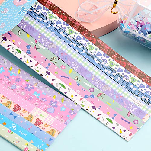 544 Sheets Star Origami Paper 32 Assortment Color Star Paper Strip with 4Pcs Transparent Gift Box Double Sided Folding Strips Decoration Paper Strips DIY Hand Art Crafts