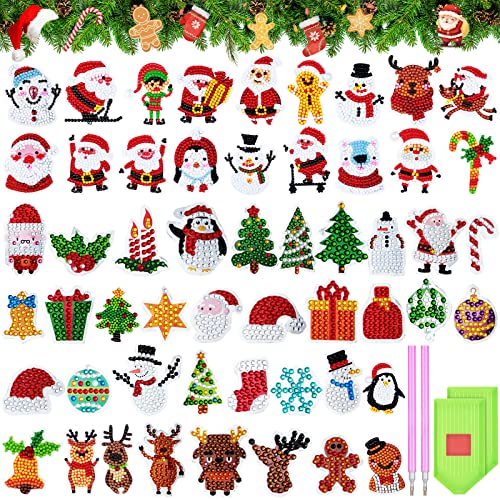 54 Pieces Christmas Diamond Painting Kits 5D Christmas Diamond Sticker Diamond Painting Christmas Ornaments Diamond Art Ornaments DIY Diamond Supply Rhinestone Ornaments for Christmas Supplies