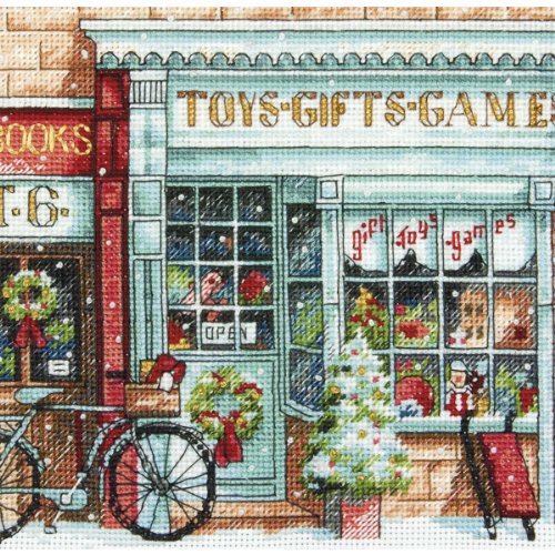 Dimensions Gold Collection Counted Cross Stitch Kit, Toy Shoppe Christmas Cross Stitch, 18 Count White Aida, 6'' x 6''