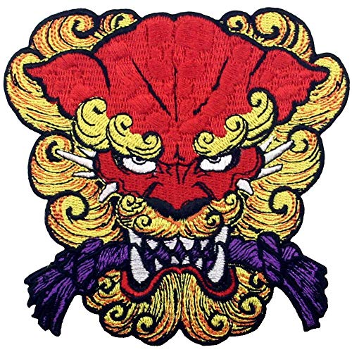 ZEGINs Fudog Lion Dog Patch Embroidered Applique Iron On Sew On Emblem, Red