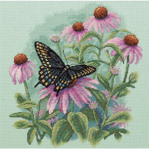 Dimensions 'Butterfly and Daisies' Counted Cross Stitch Kit, 14 Count Light Green Aida, 11" x 11"