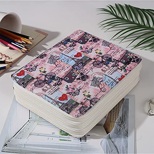 Shulaner 120 Slots Colored Pencil Case with Zipper Closure Large Capacity Butterflies and Bicycles Pattern Pencils Bag 840D Nylon Waterproof Fabric Pen Organizer Storage Holder for Student or Artist