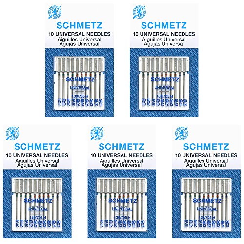 50 Schmetz Universal Sewing Machine Needles -  Assorted Sizes - Box of 5 Cards