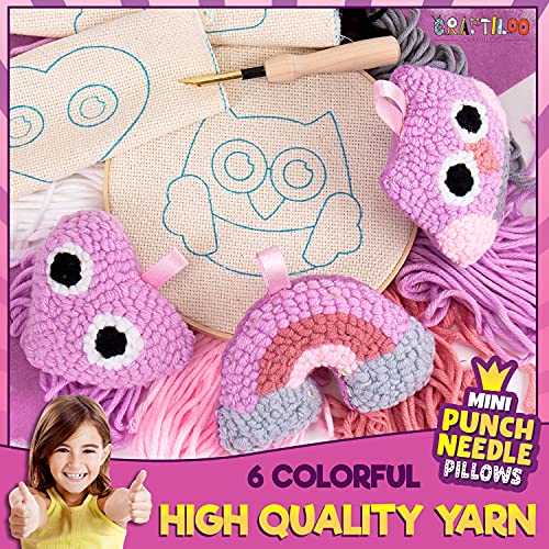 3Pcs of Embroidery Punch Needle kit for Kids Mini Pillows Googly Heart Owl Rainbow Needlepoint Craft Embroidery Pen Needle Punch Kit Art Punch Needle Yarn Punch Needle Set DIY Adult Beginner