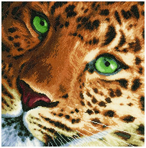 Vervaco 27 Count LanArte Leopard on Cotton Counted Cross Stitch Kit, 13.75 x 13.5