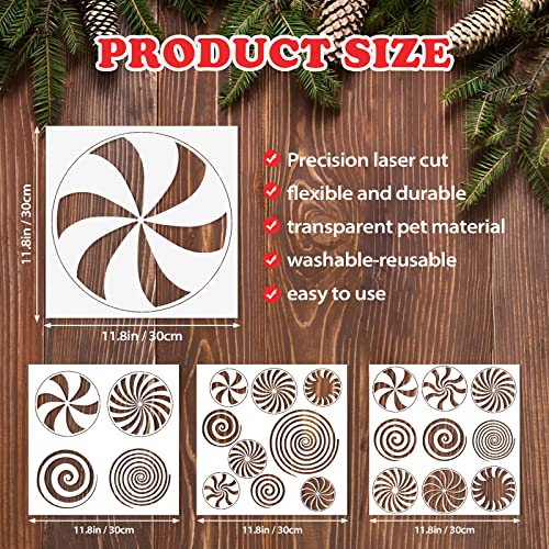 4 Pcs Christmas Stencils for Painting Christmas Candy Stencils Template Plastic Reusable Peppermint Candy Stencils on Wood for Christmas Decor Fabric Canvas DIY Home Decor 12x 12inch