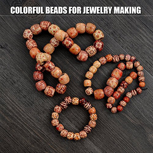 YUEAON Wholesale 200pcs 10mm Natural Painted Wood Beads Round Loose Wooden Bead Bulk Lots Ball for Jewelry Making Craft Hair DIY Macrame Rosary Bracelet Necklace Mix Color
