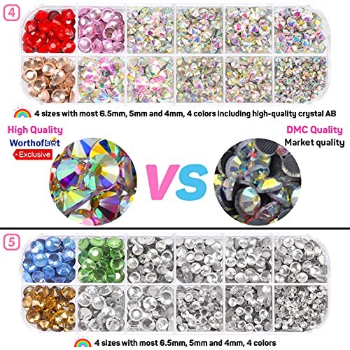 Hotfix Applicator Rhinestone, Larger Hot Fixed Rhinestones Applicator Tool Pen Kit, Bedazzler Kit with Rhinestones for Clothes Crafts Badazzle, 19 Color Gems Crystals, Templates, 30/20/16SS w/Case