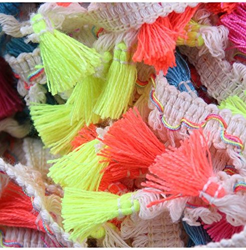 Yalulu 5 Yards Rainbow Tassel Lace Trim Cotton Fabric Ribbon Fringe Drop for Dress Skirt Extender Curtain Home Decor DIY Craft Supply (White)