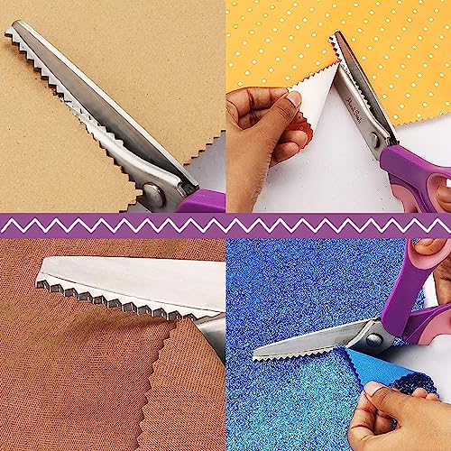 Pinking Crafting Scissors Heavy Duty – 9.2 Inch Purple Pink Craft Scissors Decorative Edge Scissors with Comfort Grips Handles Zig Zags Cute Scissors for All Purpose Ideal Zigzag Scissors All Purpose