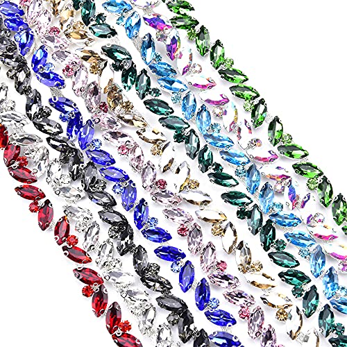 1 Yard Shiny Crystal Rhinestone Trim Chain Applique, Bling Decoration Flexible Sewing Crafts Bridal Costume Embellishment Beaded Trim Sparky Jewelry DIY for Necklace Bags Wedding Parties(Aquamarine)