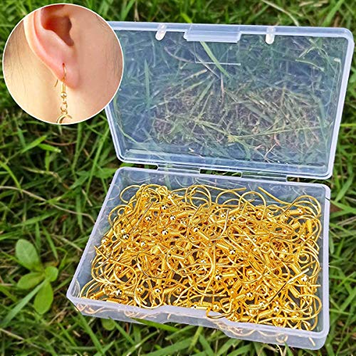120pcs Earring Hooks with Ball and Coil, Hypo Allergenic Plated Gold Ear Wires with Transparent Storage Box, for DIY Jewelry Making